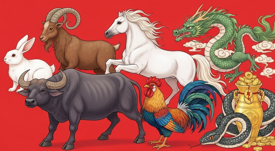 Ilustrasi Shio Paling Beruntung di Tahun Ular Kayu 2025.