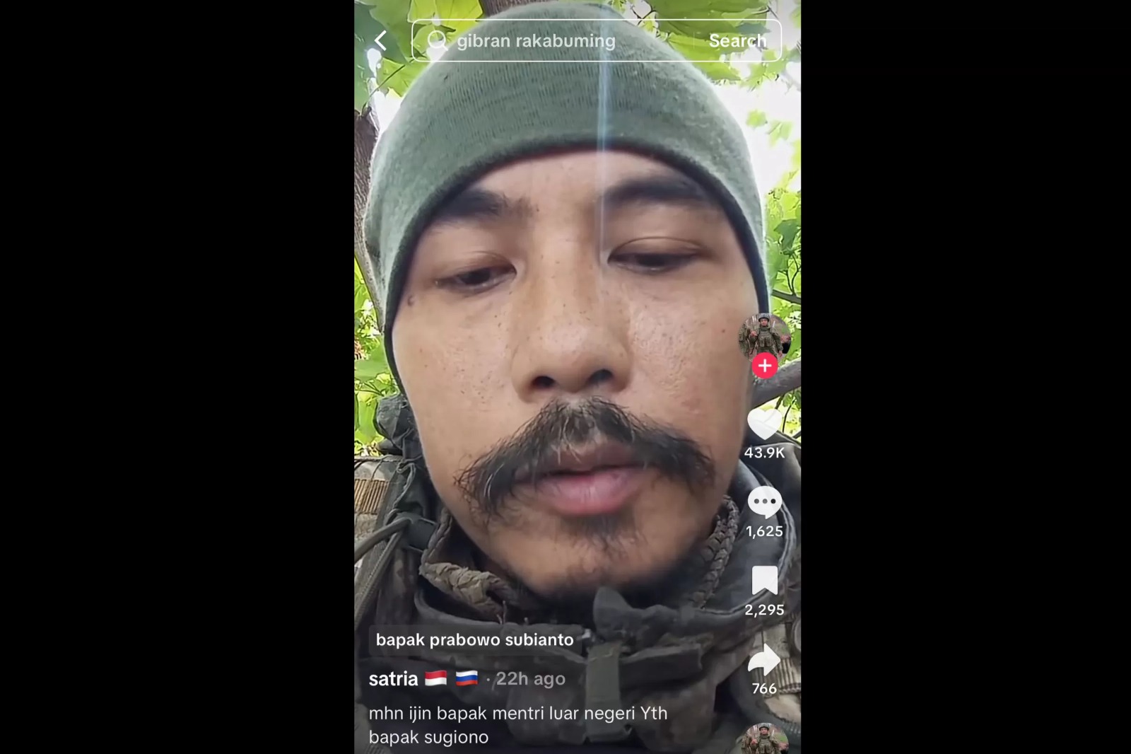 Eks Marinir yang bergabung di militer Rusia Satria Arta Kumbara. (TikTok @zsorm689)