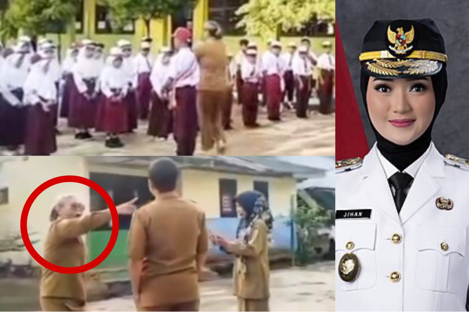 Tangkapan layar video viral seorang guru hendak mencekik murid di salah satu SD di Lampung.
