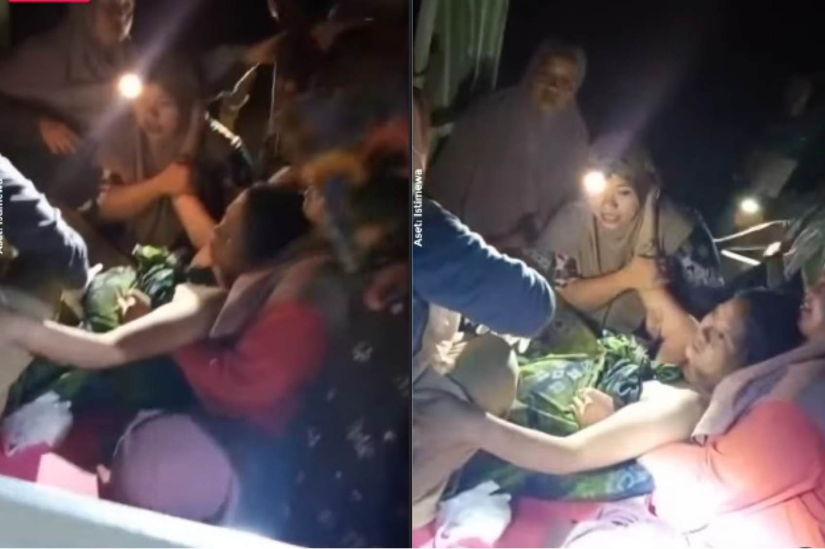 Tangkapan layar seorang perempuan melahirkan di bak mobil terbuka.