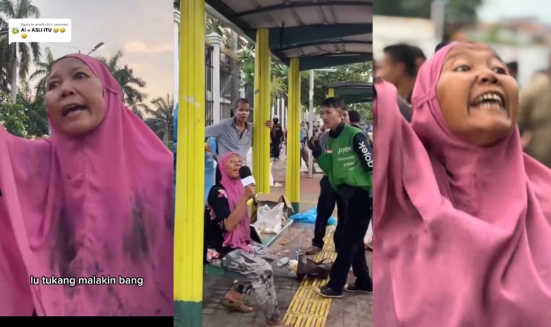 Ibu berkerudung pink viral saat demo.