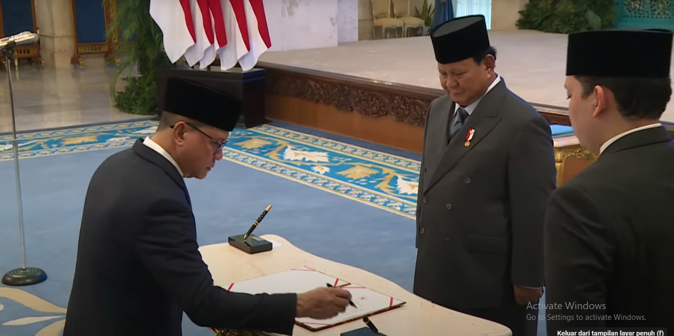 Pelantikan Mukhtarudin oleh Presiden Prabowo Subianto.