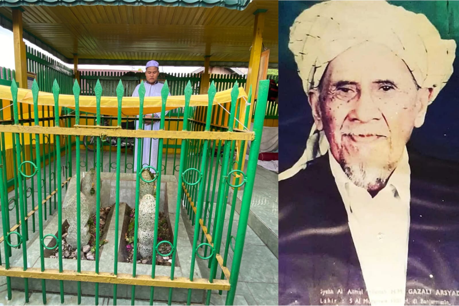 Salah satu penziarah memanjatkan doa dan bertawasul di makam Syekh Muhammad Ghazali Arsyad Al Banjari dan istrinya Antung Mascape. MIFTAH/KALTENG POS