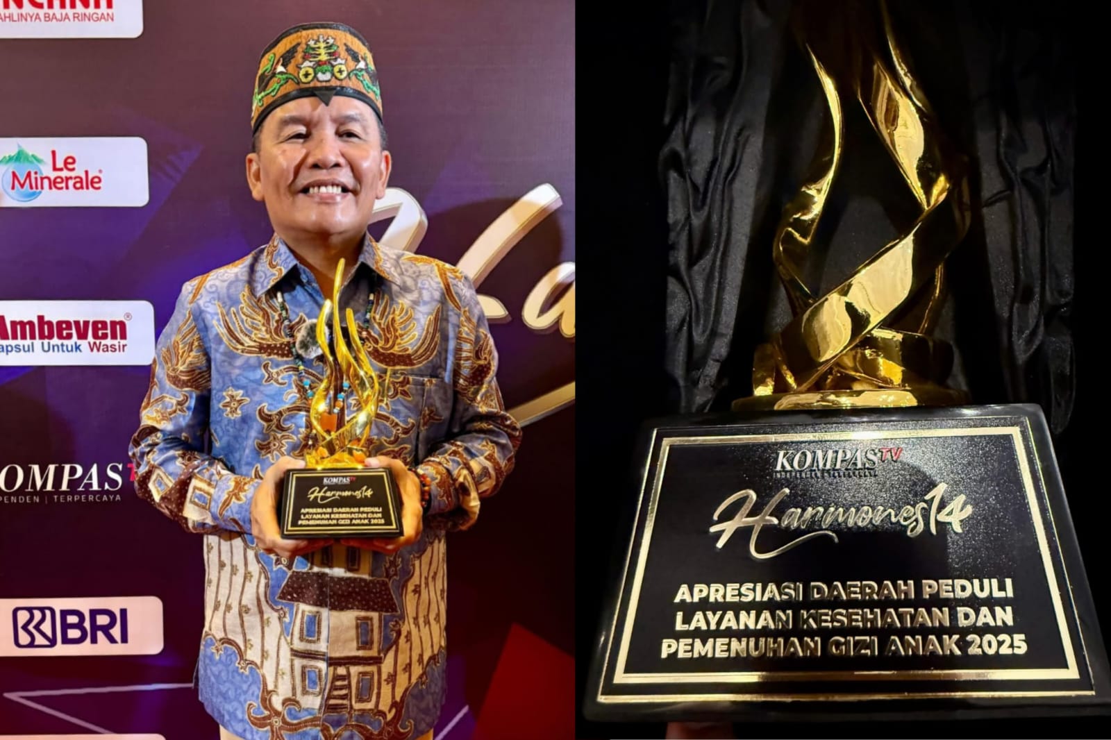 Gubernur Kalimantan Tengah H. Agustiar Sabran menerima penghargaan dari Kompas TV.