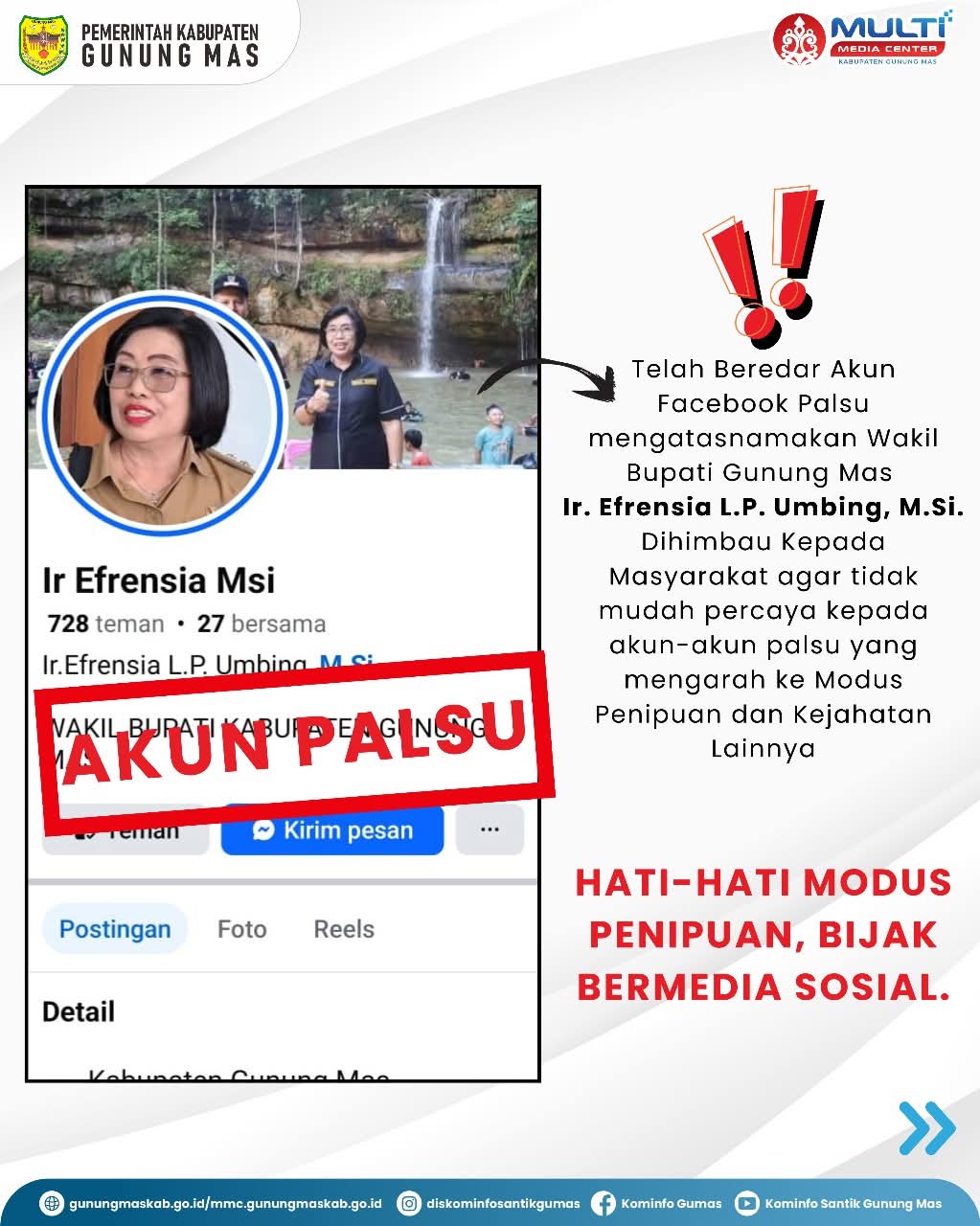 Akun Facebook palsu&nbsp;Wakil Bupati Gunung Mas