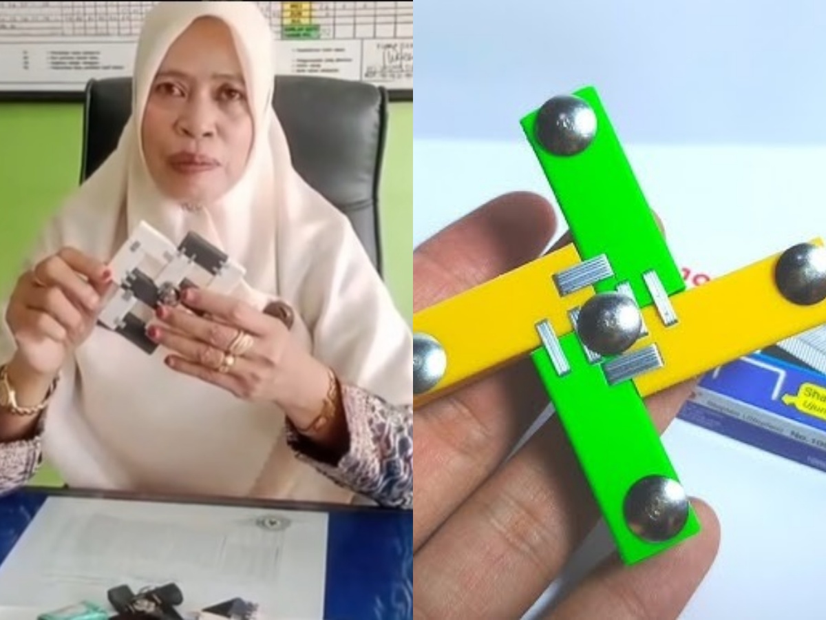 Salah seorang guru memberikan penjelasan bahaya bermain gasing terbuat dari penghapus.