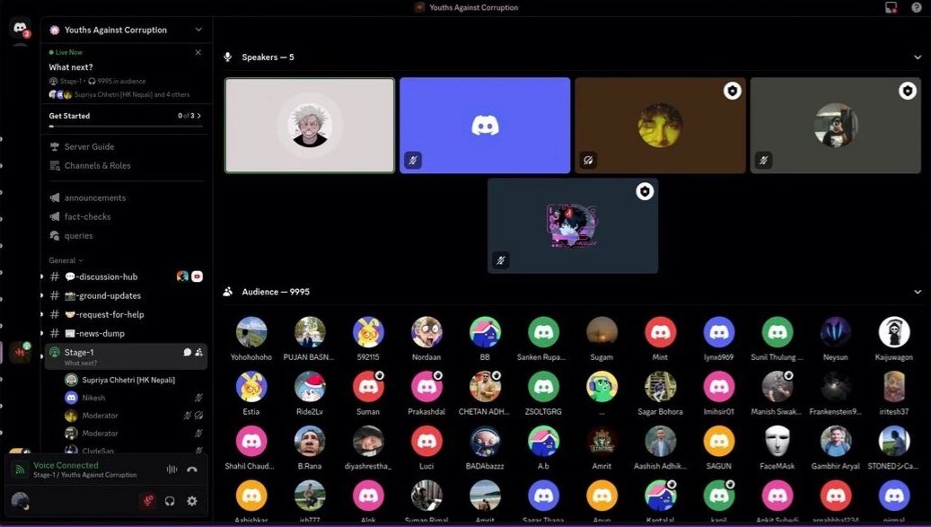 Discord Server Youths Against Corruption, Stage voice dengan 9995 Peserta