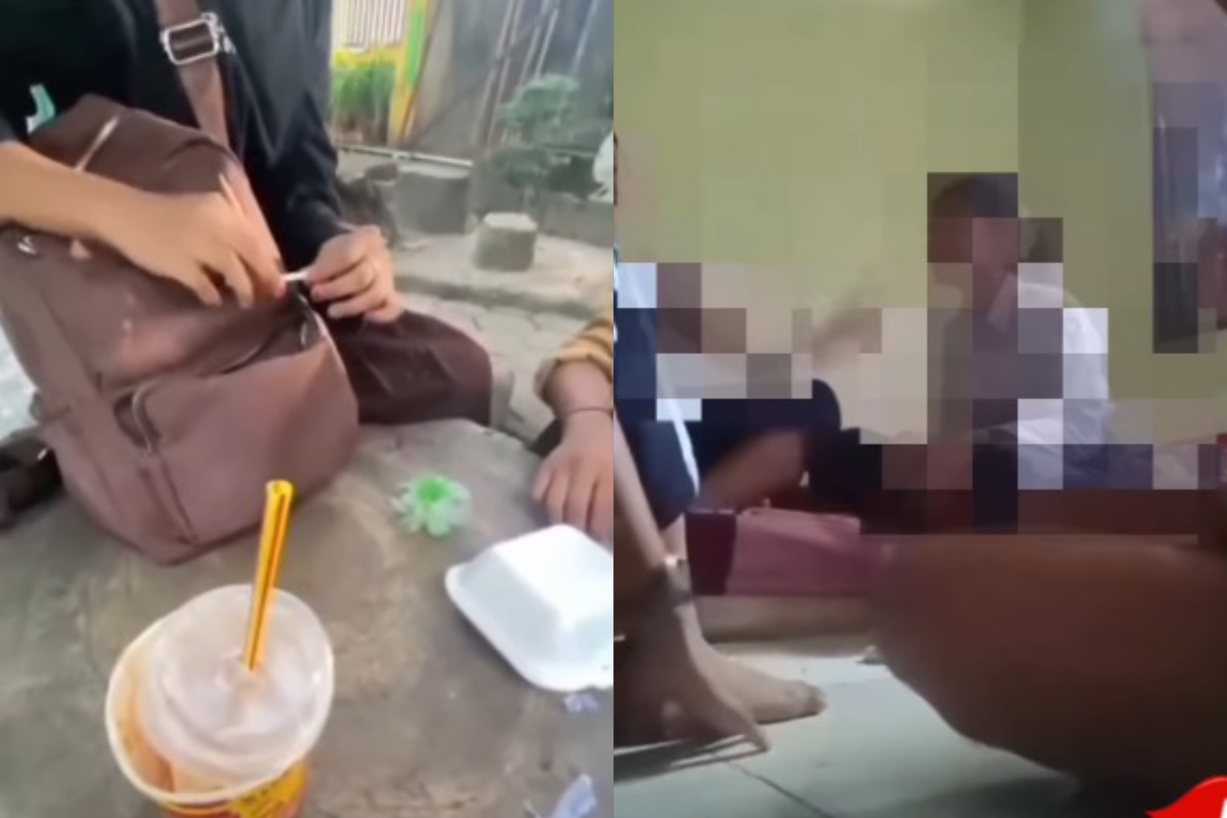 Tangkalan layar video viral di media sosial memperlihatkan pelajar tengah pesta tembakau sintesis.
