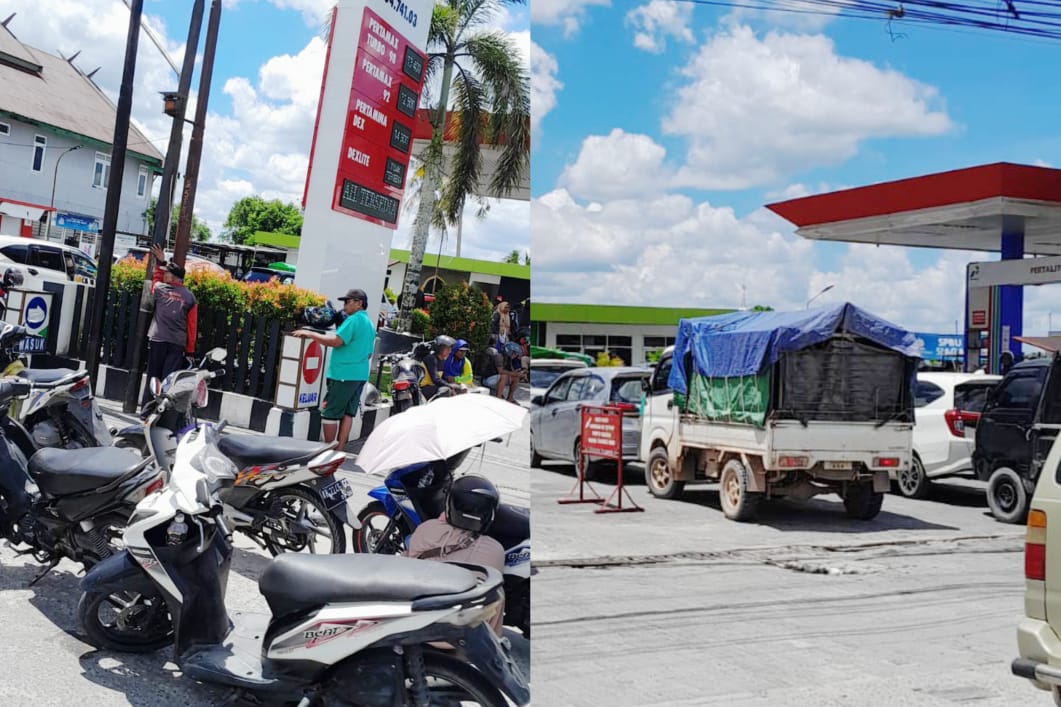 Antrean kendaran di SPBU yang ada di Kobar.SONI/KALTENG POS