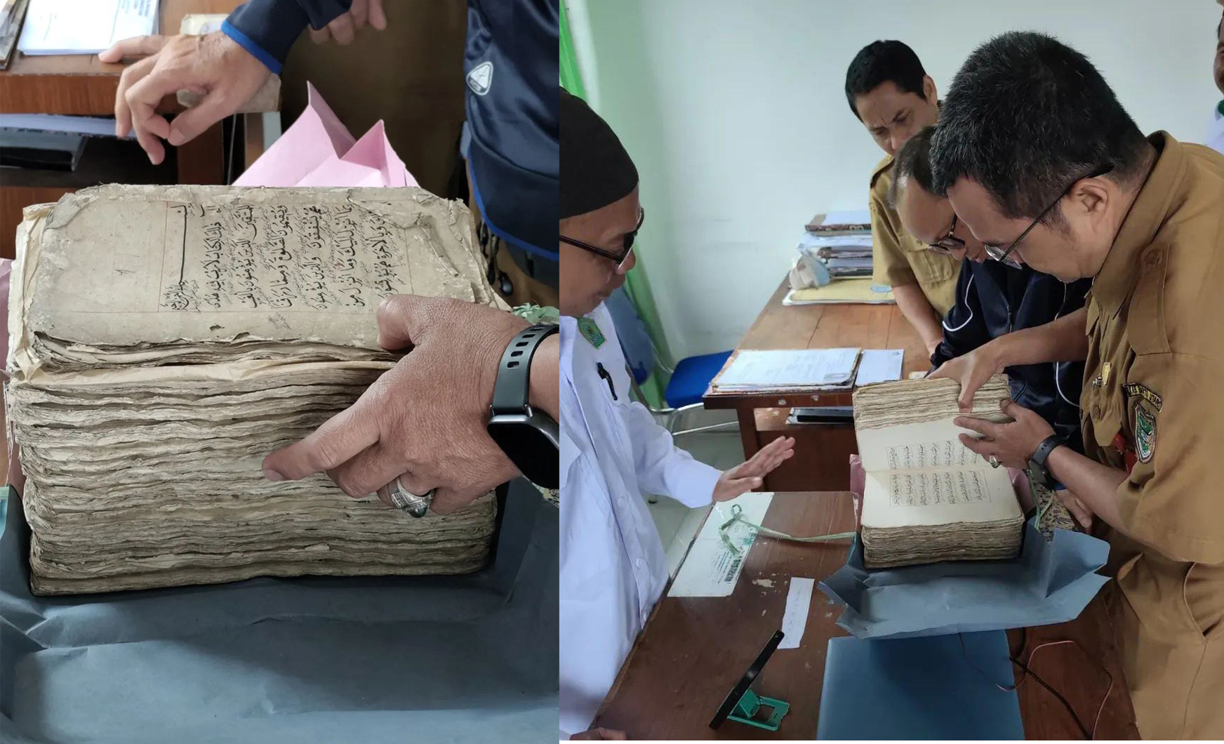 Kepala Dissiptaka H Fakhri Fauzi menerima Al Qur&rsquo;an tulisan tangan hasil karya almarhum H M Tasin. DISSIPTAKA BATARA