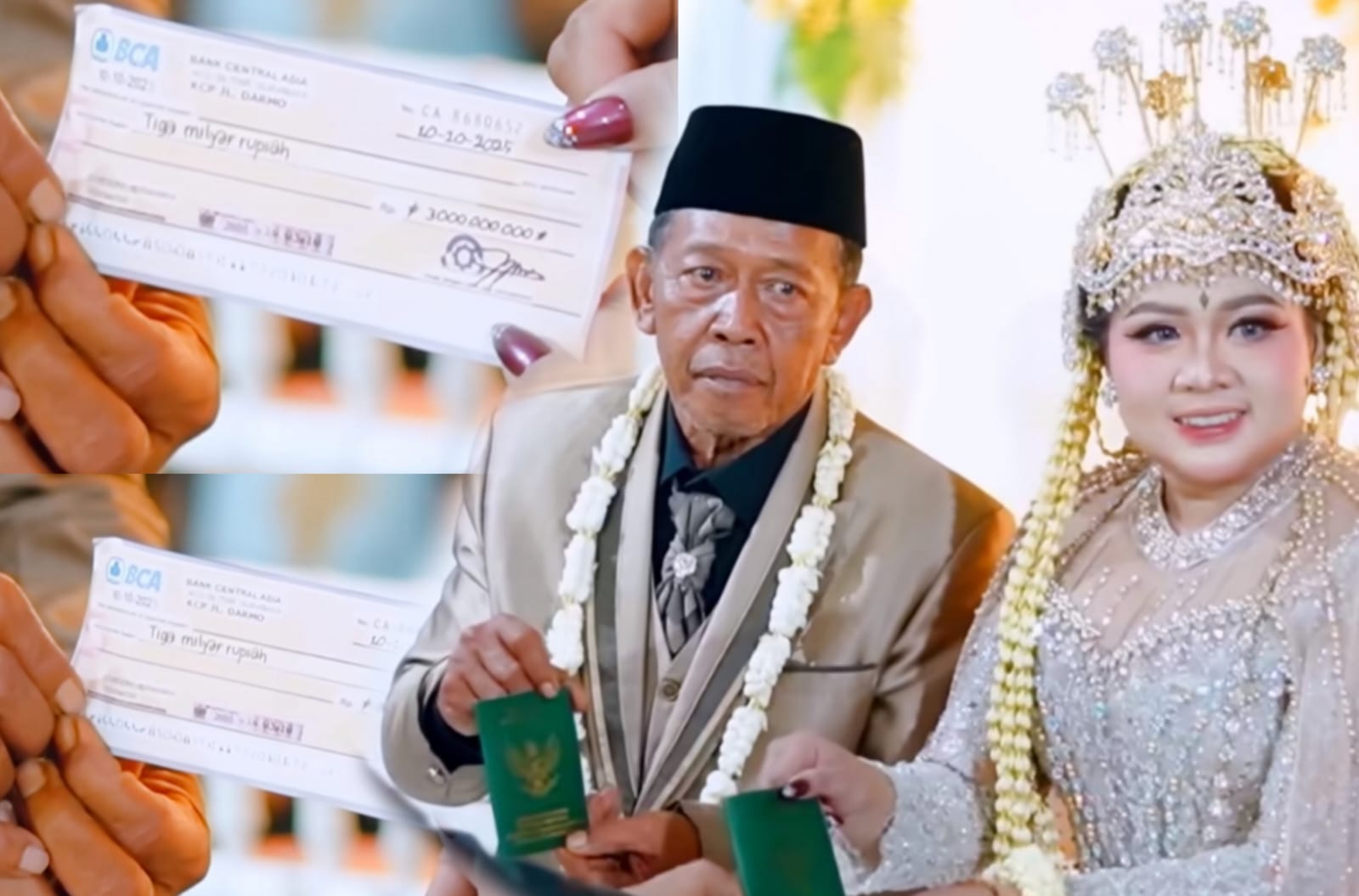 Tangkapan layar video pernikahan seorang pria lansia dengan perempuan muda.