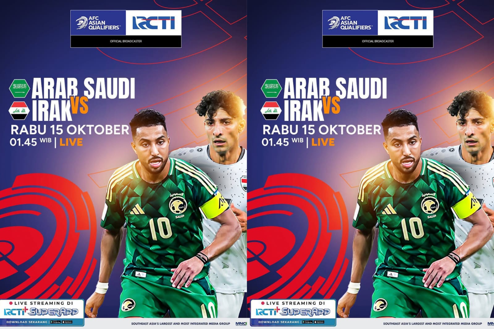 Arab Saudi dan Irak akan saling bentrok memperebutkan tiket lolos langsung ke Piala Dunia 2026 dalam duel yang berlangsung di King Abdullah Sports City, Jeddah, Rabu (15/10).RCTISPORTS