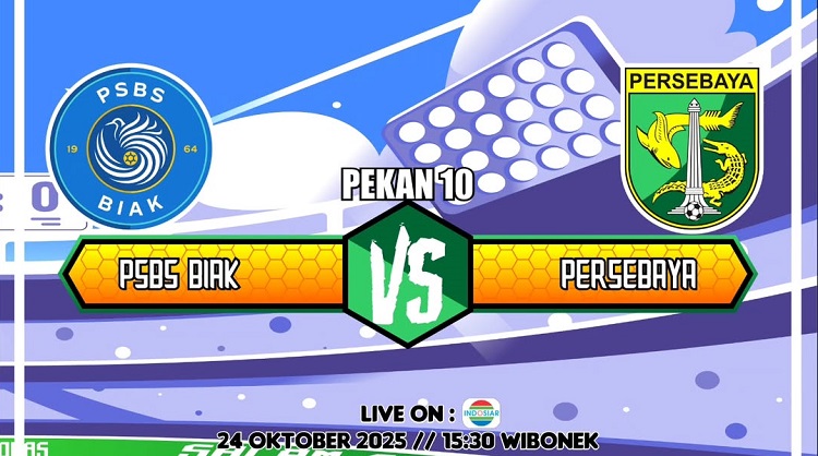 PSBS Biak akan menjamu Persebaya Surabaya dalam laga lanjutan BRI Super League 2025/2026 di Stadion Cendrawasih, Biak, Jumat (24/10/2025). (Sumber: Instagram @bonekdomas)