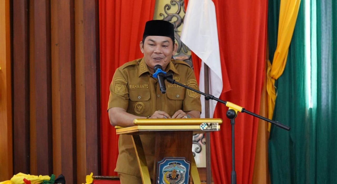 Rahmanto sedang menyampaikan sambutan pada agenda Penyusunan Kajian Risiko Bencana.HUMAS