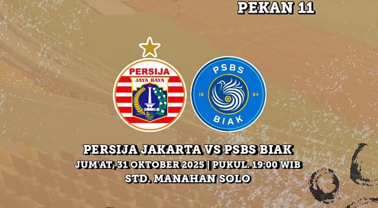 Persija Jakarta menjamu PSBS Biak di Stadion Manahan Solo pada pekan ke-11 BRI Super League 2025/2026, Jumat sore (31/10/2025). (Sumber: Instagram @jakmaniapinang)