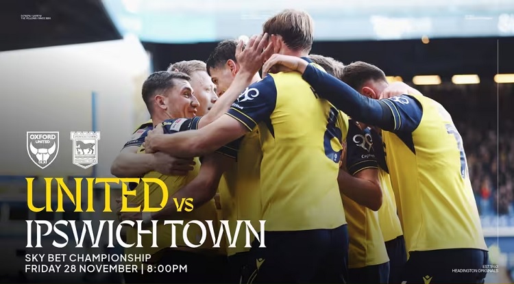 Oxford United bersiap menjamu di Stadion Kassam Ipswich Town dalam laga lanjutan Championship 2025/2026, Sabtu (29/11/2025) dini hari WIB. (Sumber: oufc.co.uk)