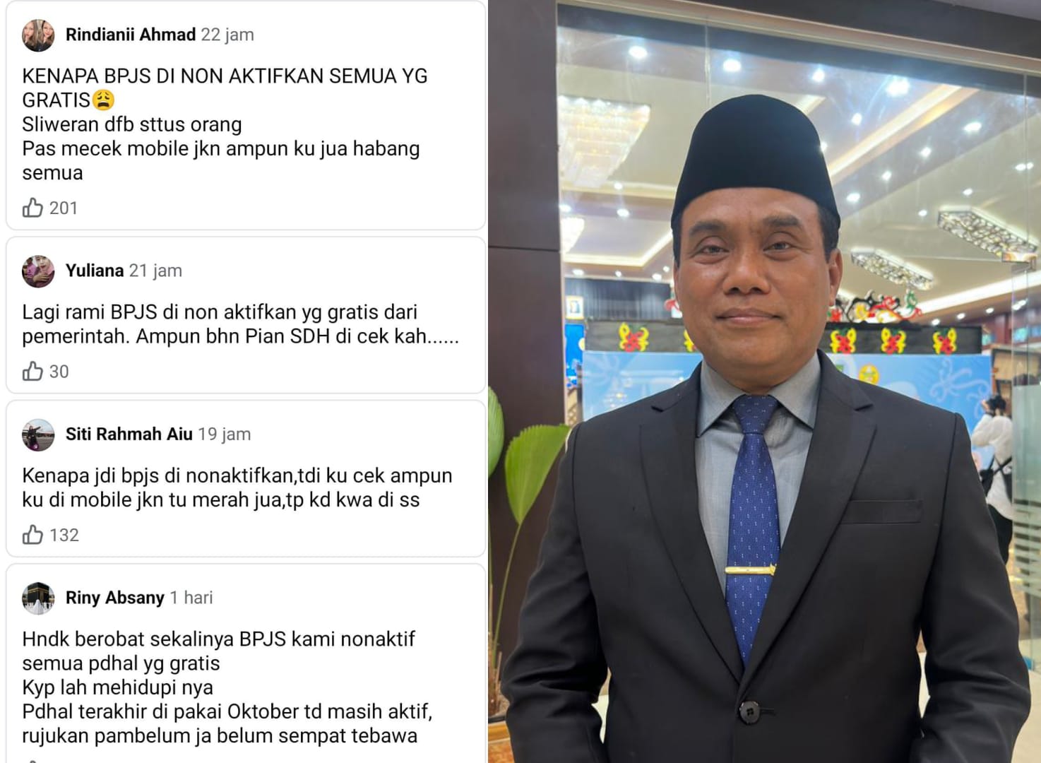 Komentar warga yang mengeluh kartu BPJS nonaktif.