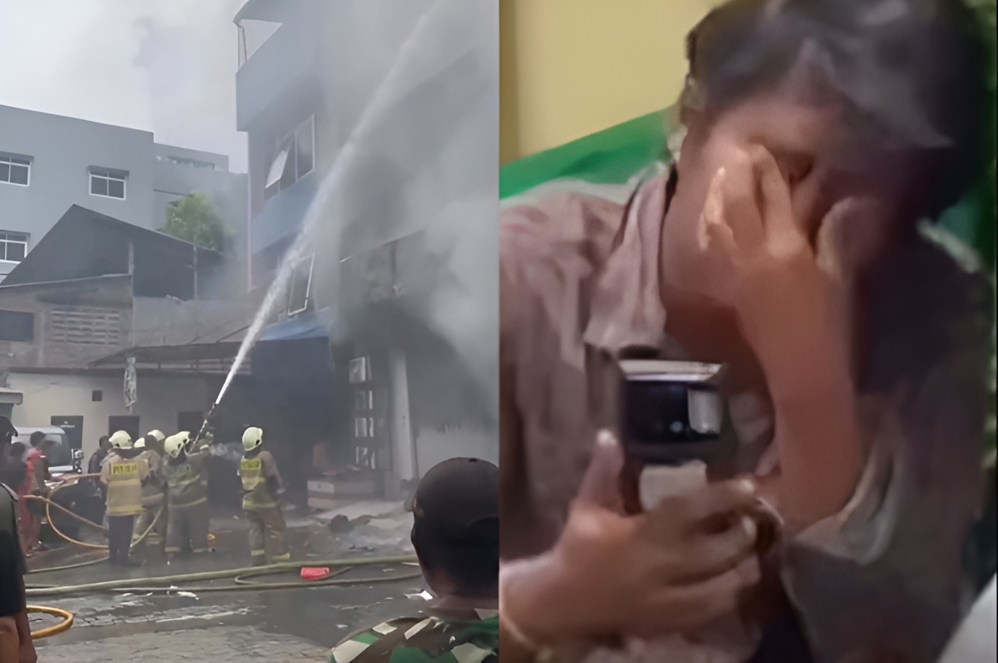 Menyoroti kisah pilu suami yang syok saat istrinya menjadi korban meninggal dunia di insiden kebakaran di Gedung Terra Drone, Jakpus. (X.com/@Prince - Instagram.com/@tante.rempong)