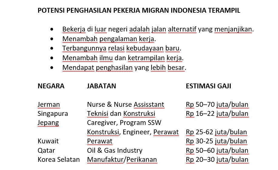 Potensi penghasilan pekerja migran Indonesia