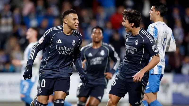 Kylian Mbappe cetak brace dalam kemenangan 3-2 Real Madrid atas CF Talavera di Copa Del Rey.REAL MADRID