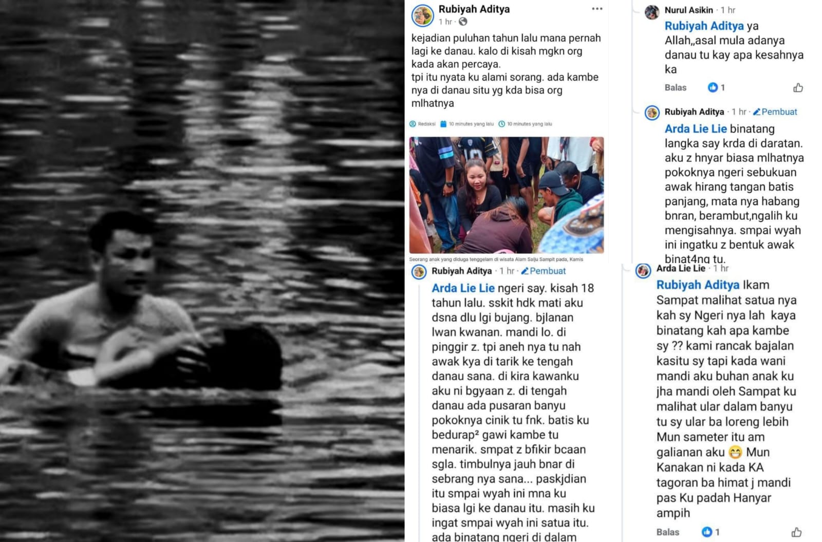 Facebook, Rubiyah Aditya membagikan cerita mistis tempat bocah tenggelam.SCREENSHOOT.