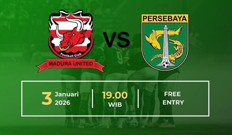 Madura United bersiap menjamu Persebaya Surabaya di Stadion Gelora Ratu Pamelingan dalam laga lanjutan BRI Super League 2025/2026, Sabtu (03/01/2026). (Sumber: Instagram @bobersurabaya)