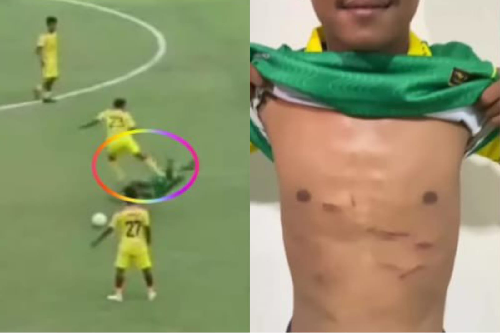 Tendangan kungfu ke pemain Perseta.