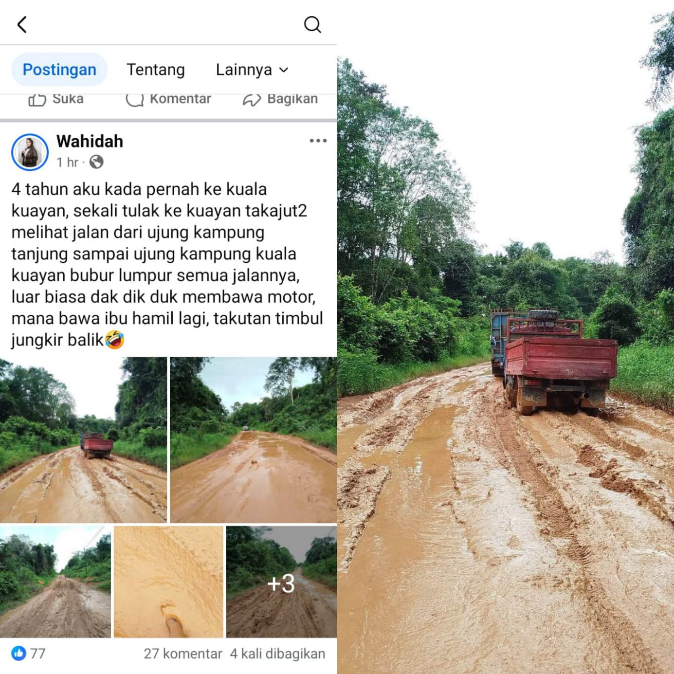 Kondisi jalan rusak Mentaya Hulu.SCREENSHOOT