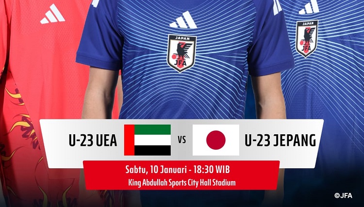 Timnas UEA U23 benjumpa Jepang U23 pada matchday 2 penyisihan Grup B Piala Asia U23 AFC 2026 di Stadion King Abdullah Sports City, Sabtu (10/01/2026). (Sumber: Instagram @jleague.id)