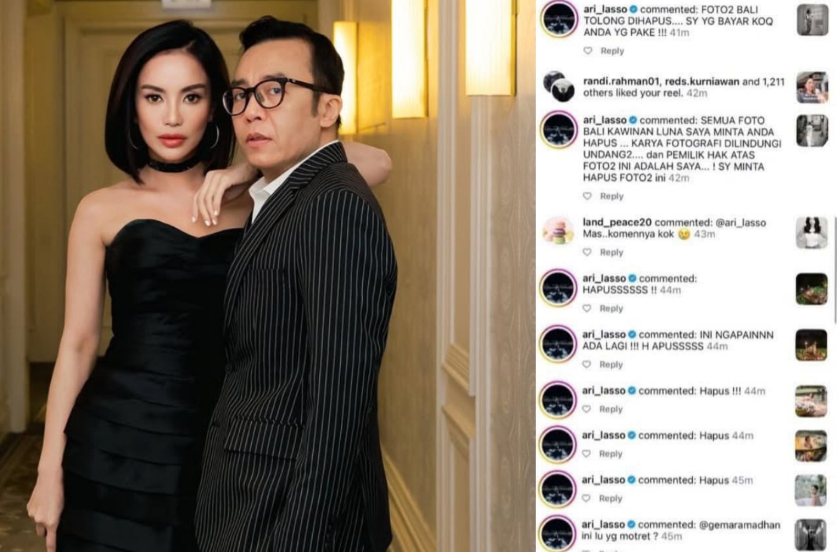 Ari Lasso spam komentar di akun mantan kekasihnya, Dearly Djoshua.