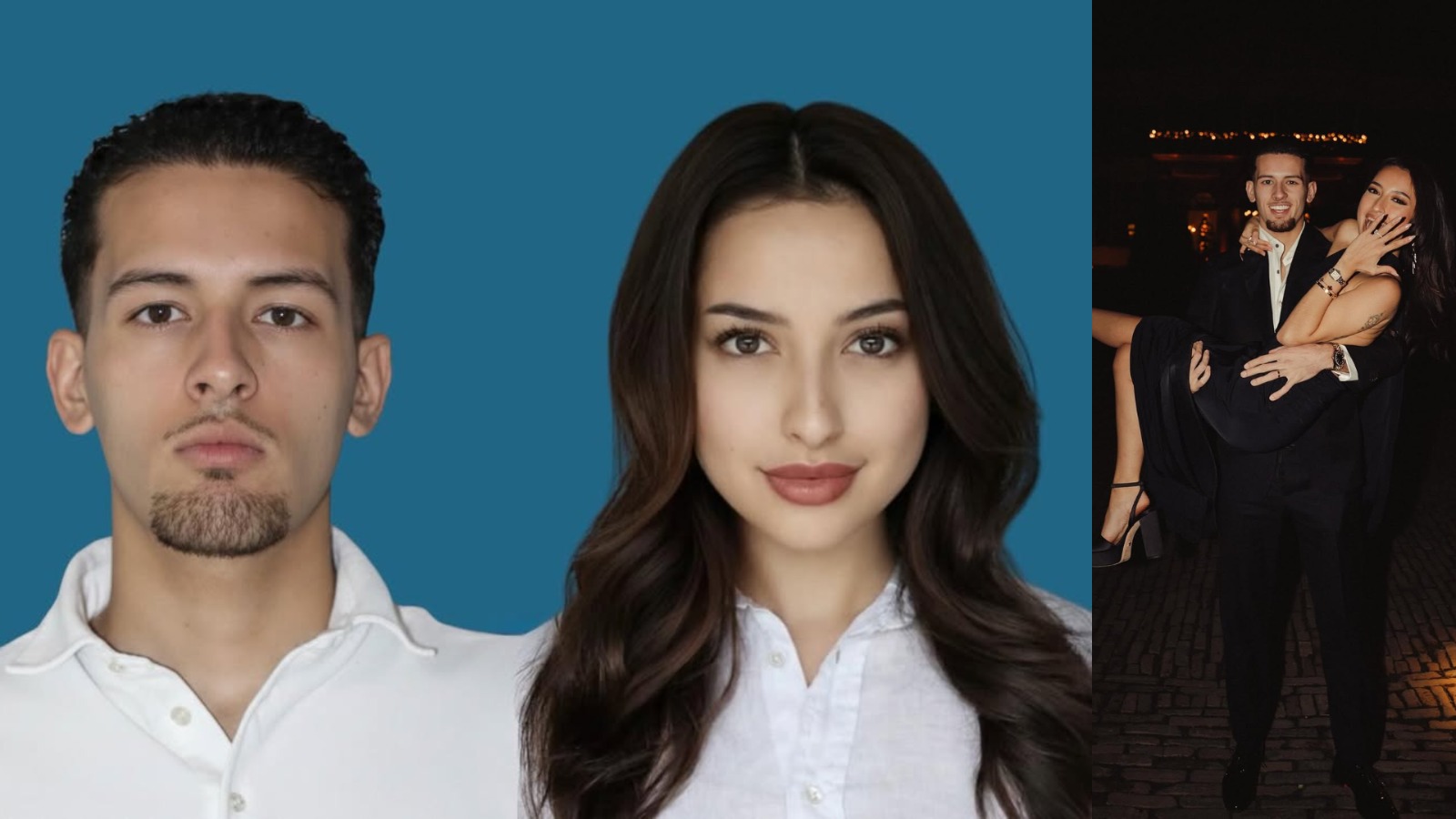Foto latar biru Jennifer Coppen dan Justin Hubner
