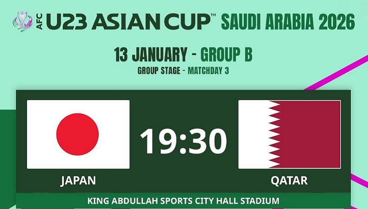 Timnas Jepang akan menjajal kekuatan Qatar pada laga pemungkas penyisihan Grup B Piala Asia U23 AFC 2026 di King Abdullah Sports City, Jeddah, Selasa (13/01/2026). (Sumber: Instagram @afcasiancup)