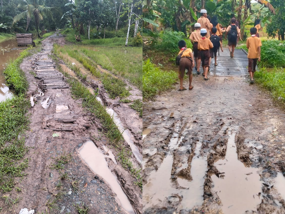 Kondisi jalan di Desa Sei Jangkit.WARGA