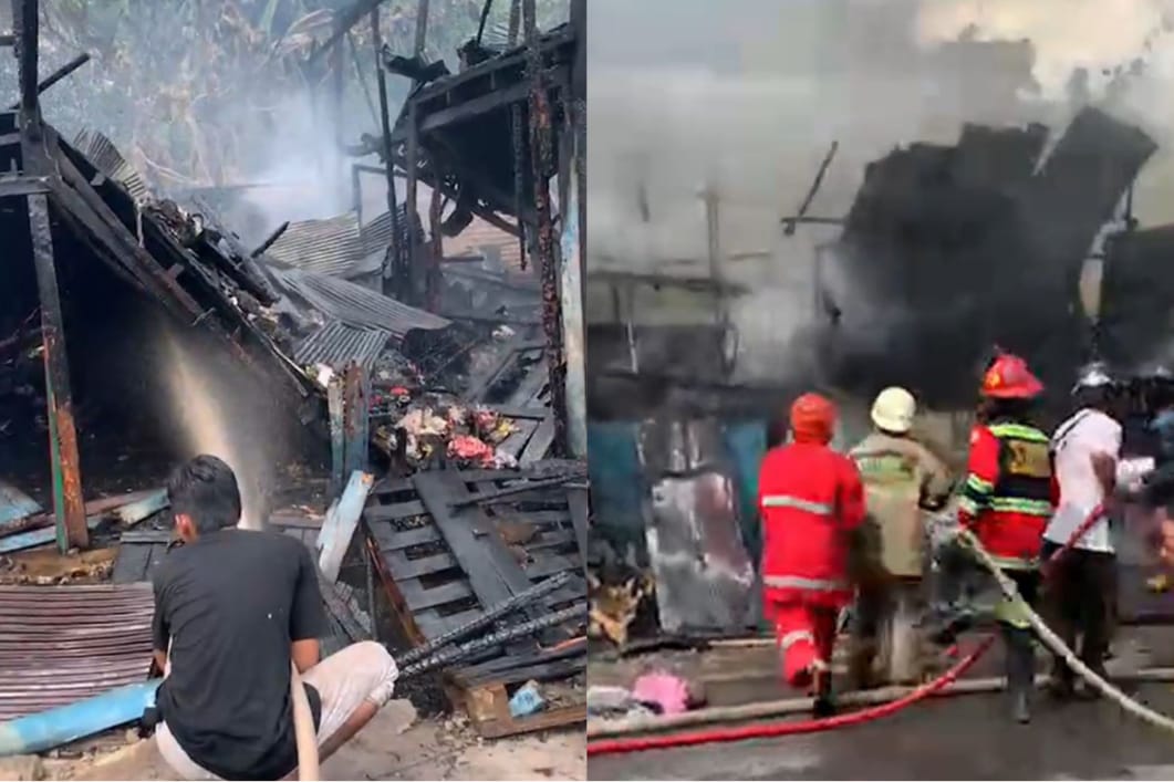 Kebakaran bangunan kayu di Jalan Christopel Mihing, Palangka Raya. SCREENSHOOT LIVE EMERGENCYRESPONSEPKY