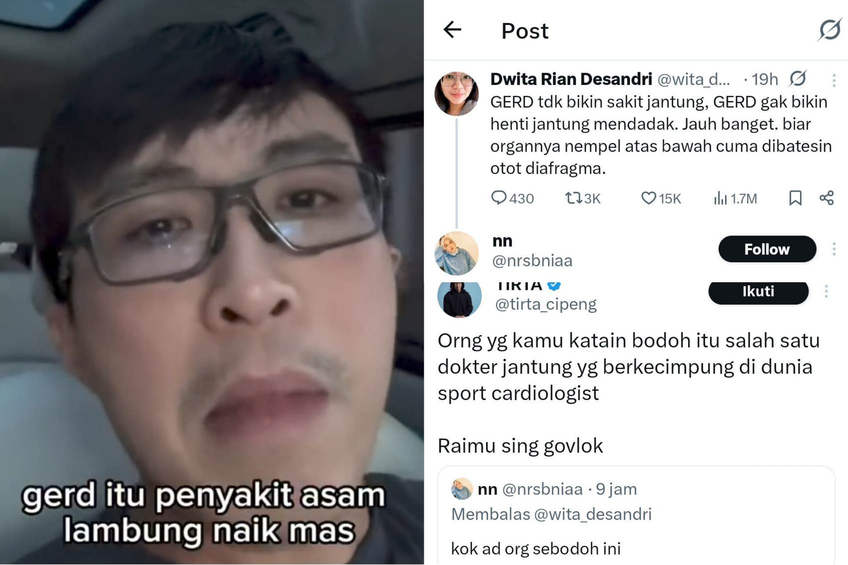 Cuitan dr. Tirta si X tanggapi netizen yang serang rekan sejawatnya.