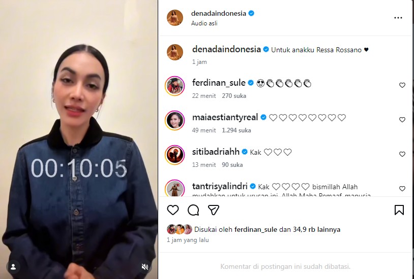 Klarifikasi Denada tentang anak kandungnya. INSTAGRAM @denadaindonesia