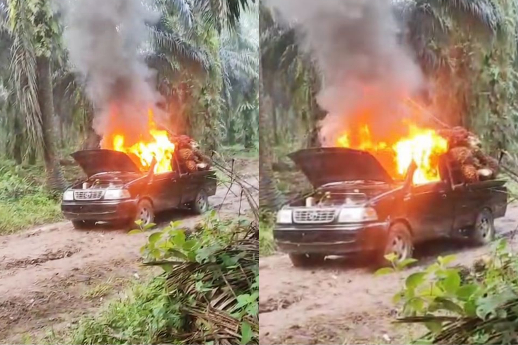 Kondisi saat mobil dibakar.SCREENSHOOT