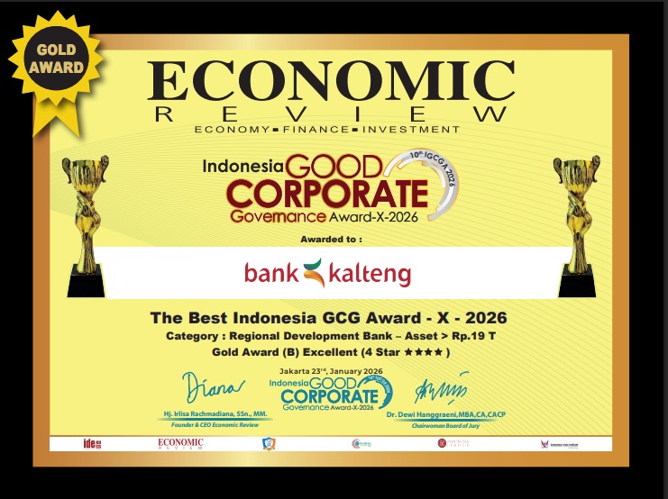 PT Bank Kalteng meraih                                               Gold Award Indonesia Good Corporate Governance (GCG) Award X &ndash; 2026 dari Economic Review.