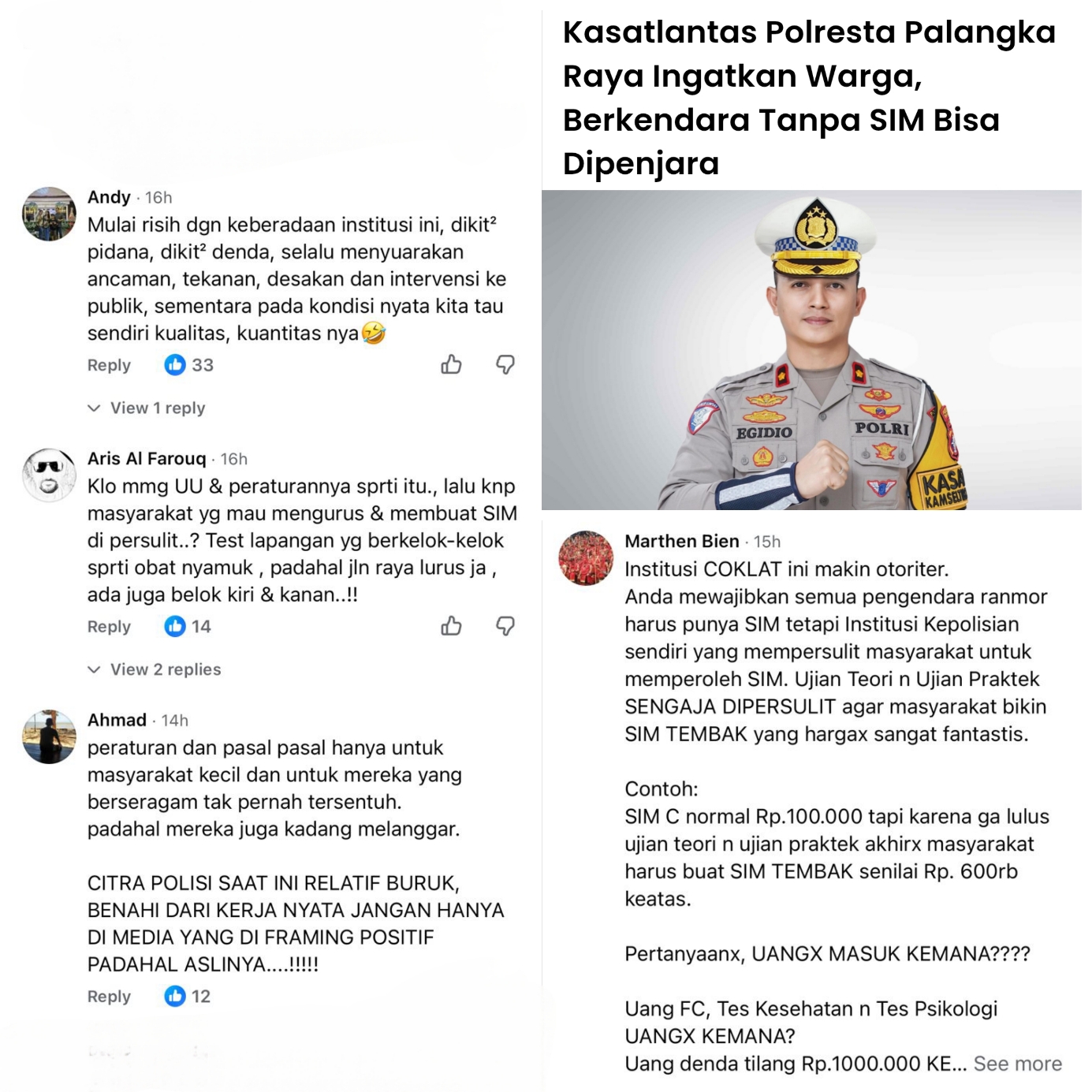 Kritikan netizen terhadap pernyataan Kasatlantas soal SIM.