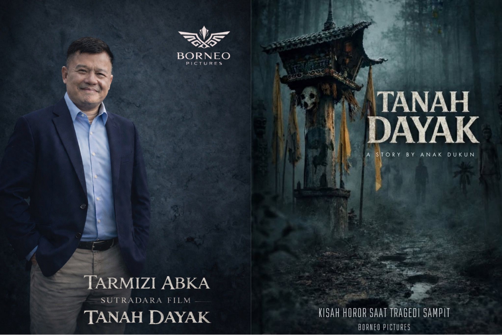Sutradara Tarmizi Abka dengan cover film Tanah Dayak