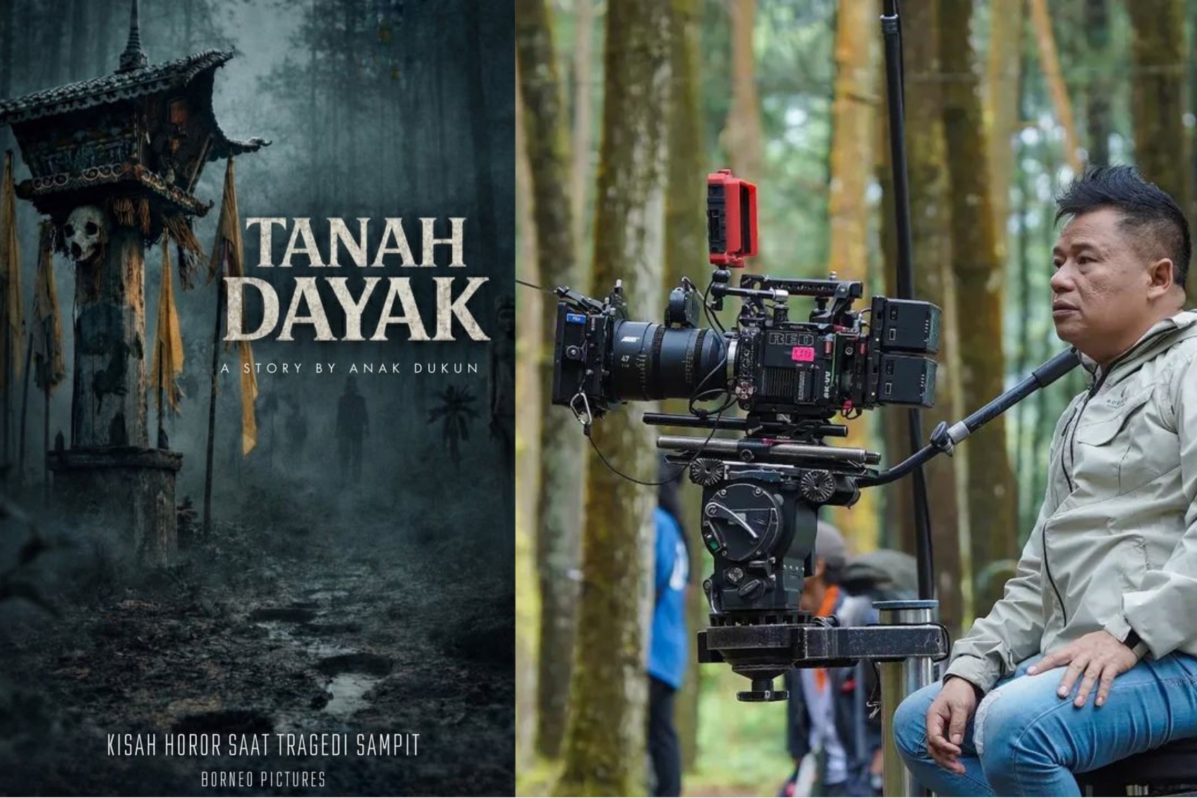 Sutradara Tarmizi Abka dengan cover film Tanah Dayak