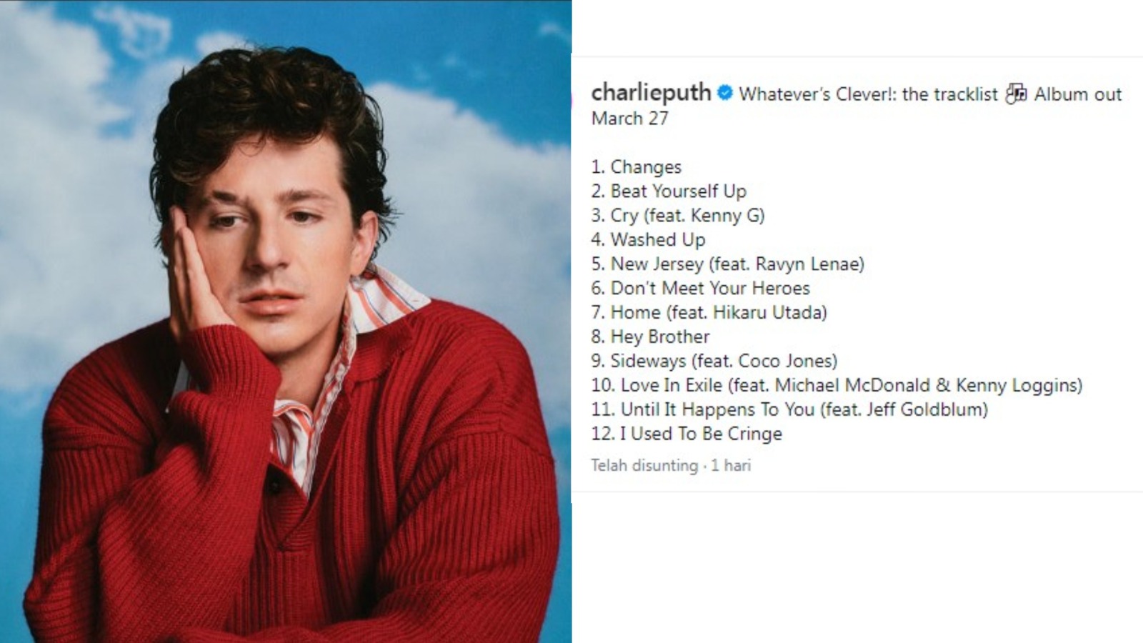 Charlie Puth Umumkan Tracklist Album
