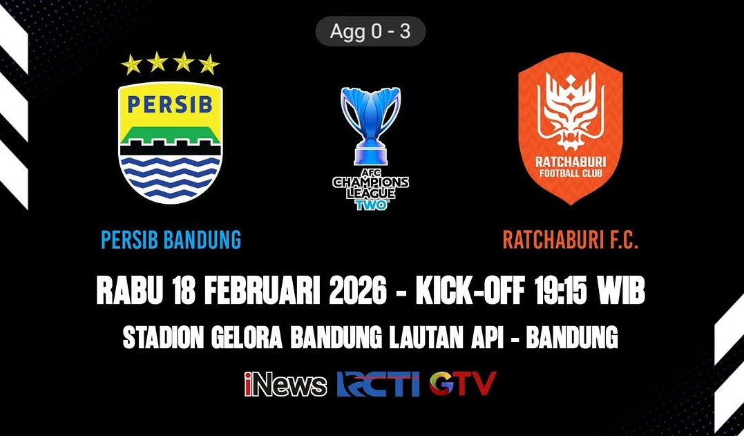 Persib Bandung bersiap menjamu Ratchaburi FC di Stadion GBLA dalam laga lanjutan babak 16 Besar ACL Two 2025/2026, Rabu (18/02/2026). (Sumber: Instagram @jadwal_bola22)