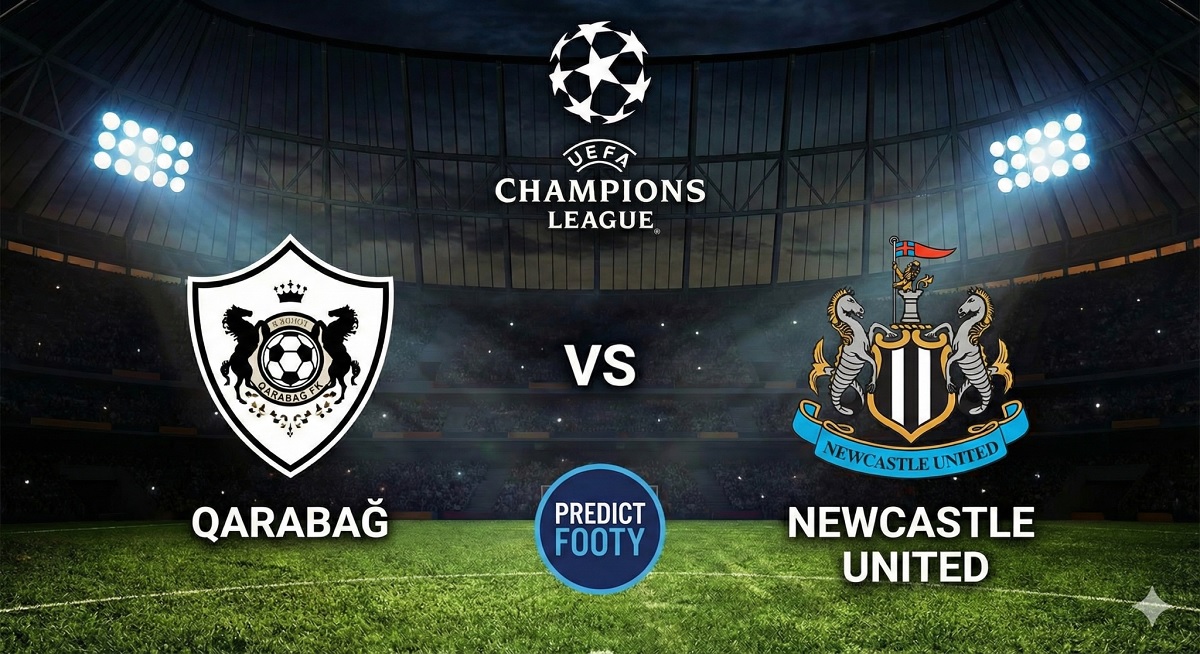 Qarabag FK bersiap menjamu Newcastle United di Tofiq Bahramov Republican Stadium dalam laga lanjutan UCL 2025/2026, Kamis (19/02/2026) dini hari WIB. (Sumber: predictfooty.com)