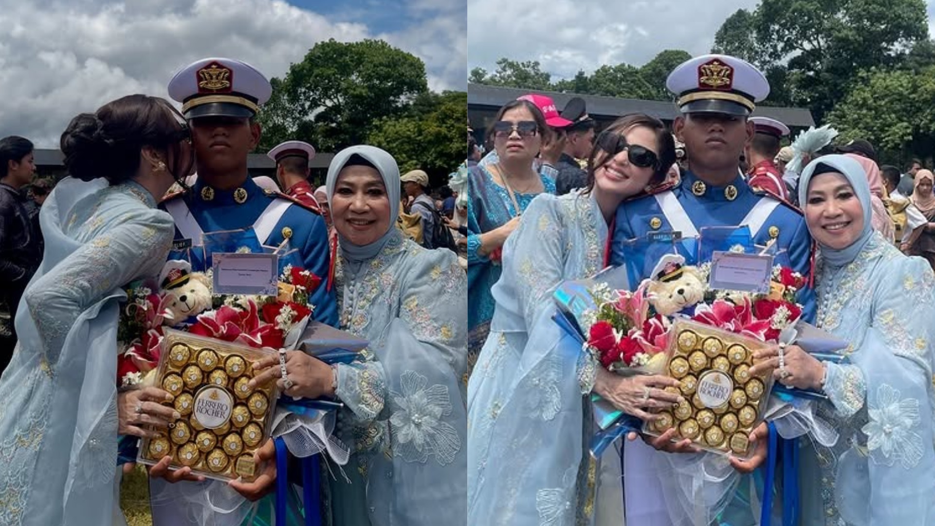 Dewi Perssik saat hadiri pelantikan pendidikan militer anaknya.