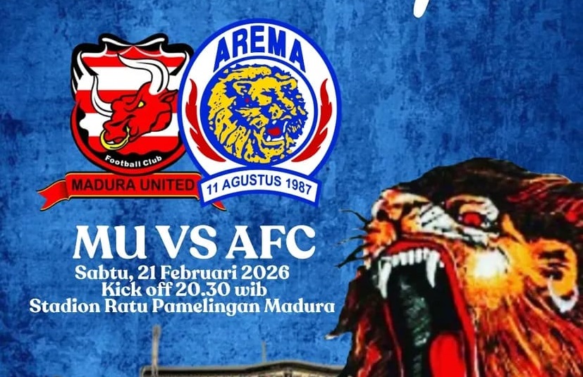 Madura United bersiap menjamu Arema FC di Stadion Gelora Madura Ratu Pamelingan dalam laga lanjutan BRI Super League 2025/2026, Sabtu (21/02/2026). (Sumber: @aremaniajokam)