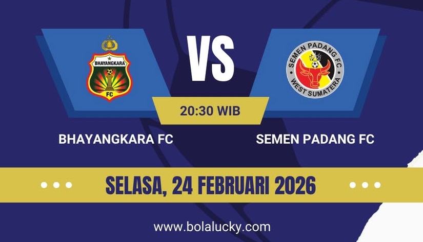 Bhayangkara FC bersiap menjamu Semen Padang di Stadion Sumpah Pemuda dalam laga lanjutan BRI Super League, Selasa (24/02/2026) malam WIB. (Sumber: @bolalucky_)