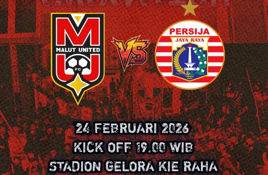 Malut United bersiap menjamu klub ibu kota Persija Jakarta di Stadion Kie Raha dalam laga lanjutan BRI Super League 2025/2026, Selasa (24/02/2026). (Sumber: @jakmania_playangan)