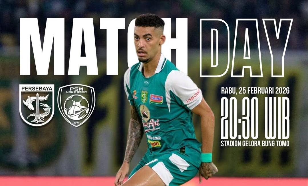 Persebaya bersiap menjamu PSM Makassar di Stadion Gelora Bung Tomo dalam laga lanjutan BRI Super League 2025/2026, Rabu (25/02/2026) malam WIB. (Sumber: @persebayafc.id) 