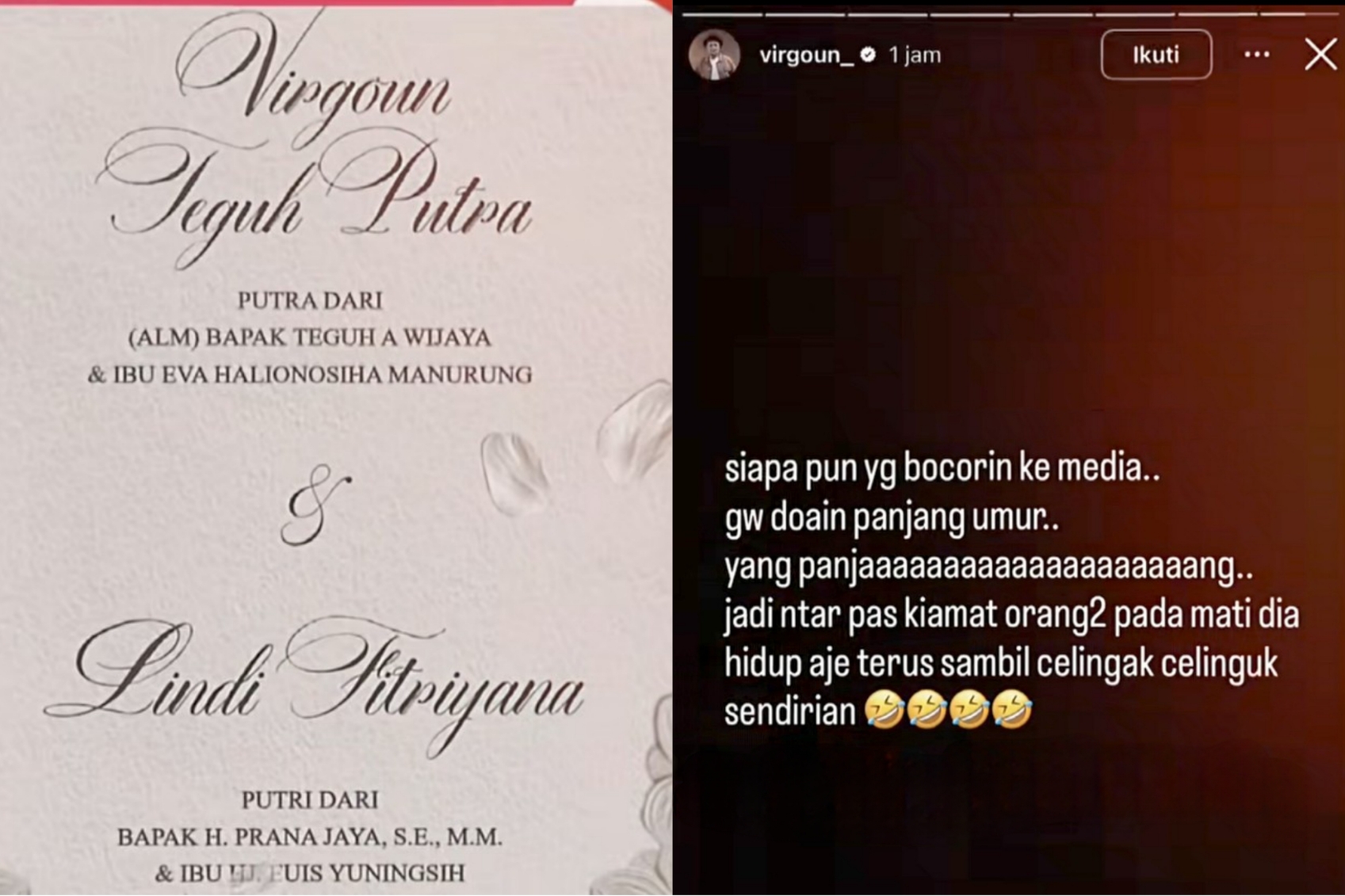 Undangan pernikahan Virgoun yang bocor ke publik.